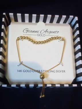 14 K Over Sterling Bead & Chain Italian Bracelet 6" Circum